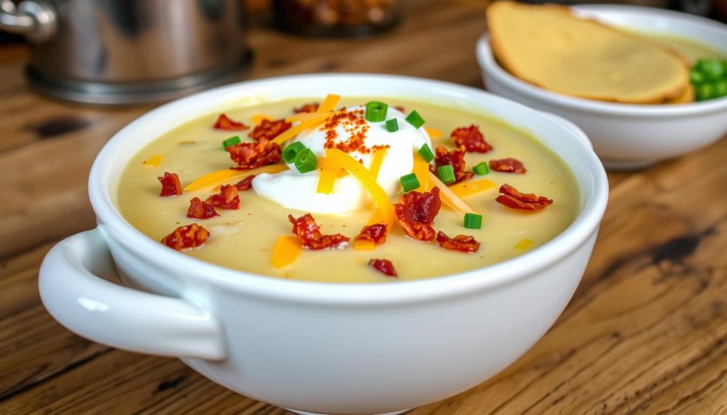 Potato soup with toppings