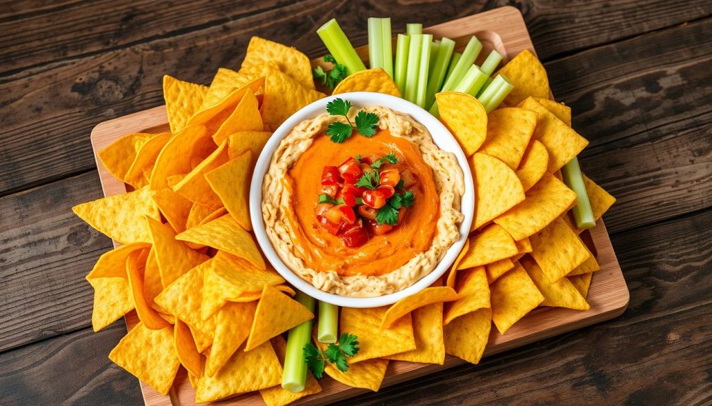 Tortilla chips, crackers, and celery sticks