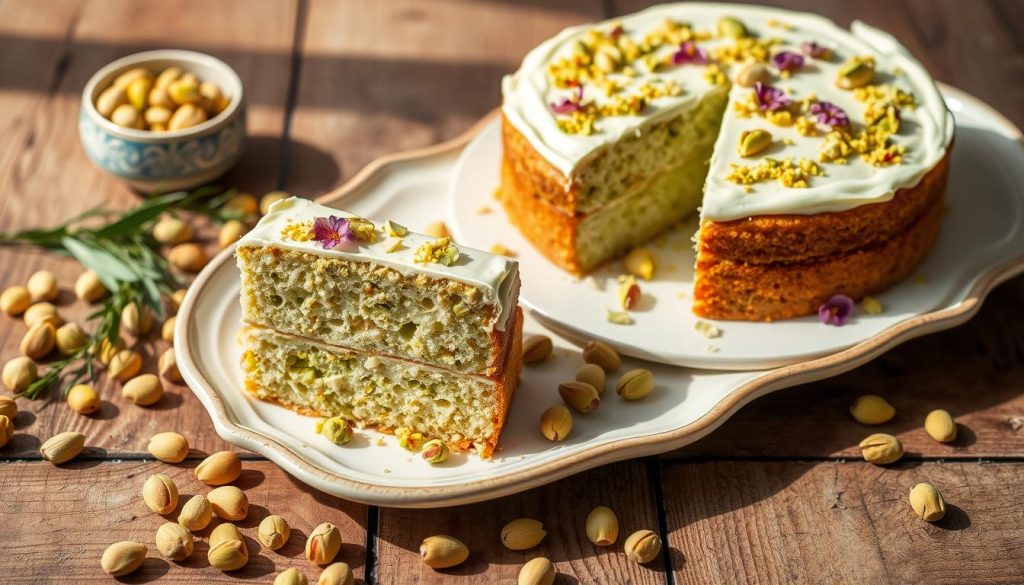 pistachio cake presentation